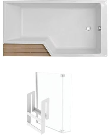 Pack baignoire bain douche 150 x 80 JACOB DELAFON Neo version droite + étagère + pare bain chromé