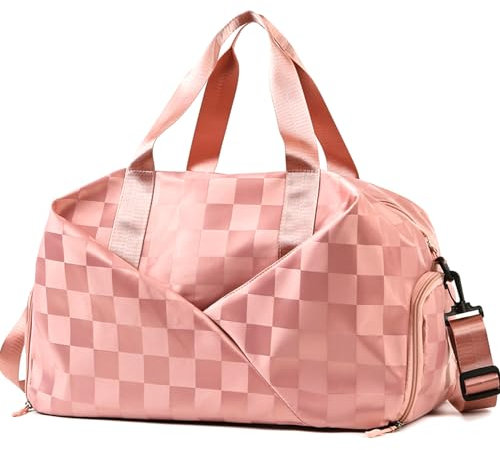 Sac de sport pour femme, sac de voyage avec compartiment à chaussures, sac à bandoulière pour voyage, entraînement, sport, 06 - Rose, Tendance