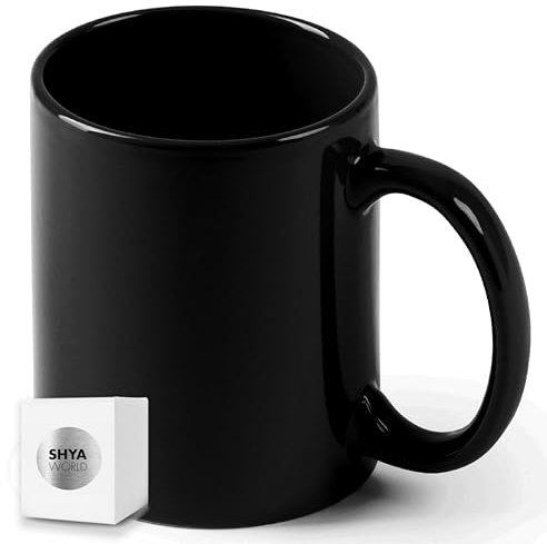 ShyaWorld 1 Tazas negras de cerámica 370ml presentada en caja individual. Aptas para microondas y lavavajillas. (Negro, 1)