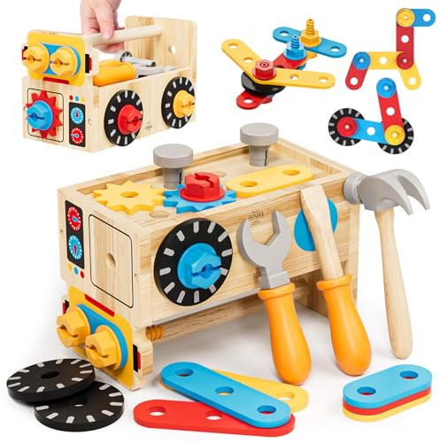 Lehoo Castle Caja Herramientas Juguetes de Madera, 29PCS Montessori Juegos Construccion, Montessori Juegos Educativos, Regalo Niño Niñas 2 3 4 Años