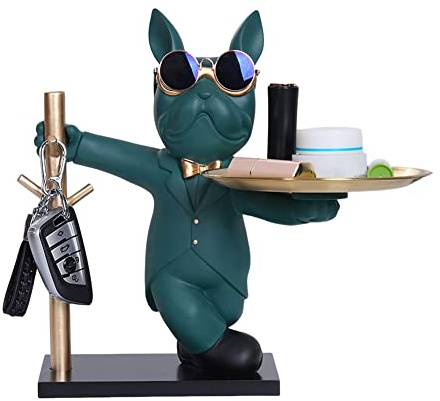 Starnearby Plateau Clé Entrée Statue Bouledogue Vide Poche | Bol Clé Entrée Bulldog Sculpture en Résine, Statue avec Plateau Rangement Clef, Bijoux, Plateau Clé Entrée, Décoration