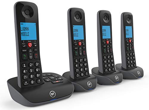BT Essential Cordless Landline House Phone with Nuisance Call Blocker, Digital Answer Machine, Quad Handset Pack (Renewed)