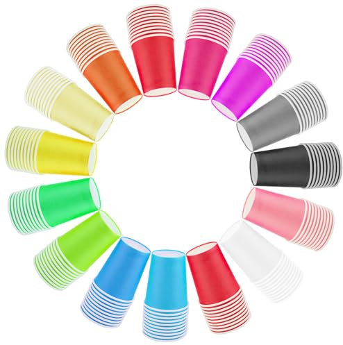 150 Pcs Paper Party Cups, 9 Ounce Drinking Cup, Coffee & Tea Cups, Multicolor Party Cups for Hot & Cold Drinks, Biodegradable & Compostable, 15 Colors Paper Cups for DIY Holiday Wedding Birthdays