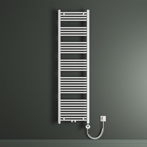 Mai & Mai Badheizkörper Handtuchheizkörper Badheizung Heizkörper bad 50x180 cm Weiß, Handtuchwärmer für Strom, Seitenanschluss, Röhrenheizkörper mit Heizstab 1000W