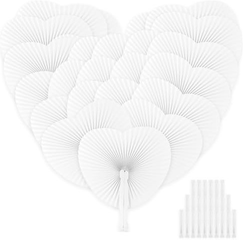 Yumucute Hochzeit Handfächer Weiß Faltfächer 24 Stück Hochzeiten Papierfächer Hochzeitsdeko Wedding Sommer Gastgeschenk Tischdekoration Vintage Geschenk (Herz)