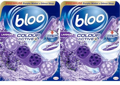 Bloo Colour Active Toilet Rim Block Lavender with Anti-Limescale, Cleaning Foam, Dirt Protection and Extra Freshness - 50g (Pack of 2)