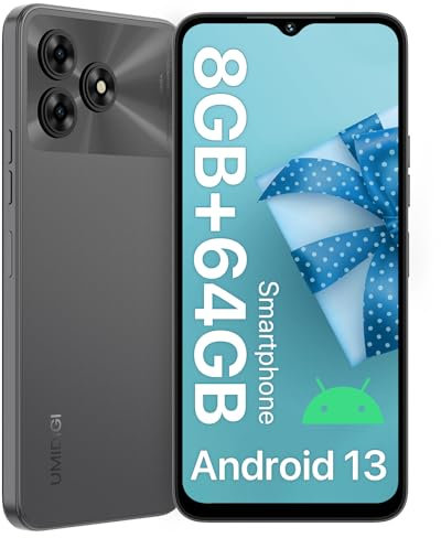 UMIDIGI G5A telefono cellulare libero Android 13, smartphone 8 GB (4+4) +64 GB/TF 1 TB, batteria 5000 mAh cellulari, 6,52 HD+, fotocamera 13 MP, Dual SIM, Face ID/impronta digitale/OTG/GPS
