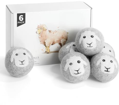 Paquete de 6 bolas de lana para secadora, suavizante de tela natural, bolas de secadora reutilizables, reduce las arrugas de la ropa y ahorra tiempo de secado (gris)