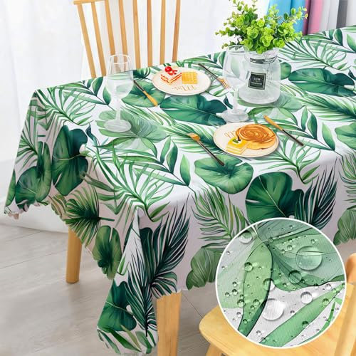 Tischdecke Abwaschbar Rechteckig, Hawaiian Palmblätter Fleckschutz Wasserdicht Tischdecken Florals Garten Tischdecken für Draußen Küche Party Deko Hochzeiten oder Haushalt 110x140cm