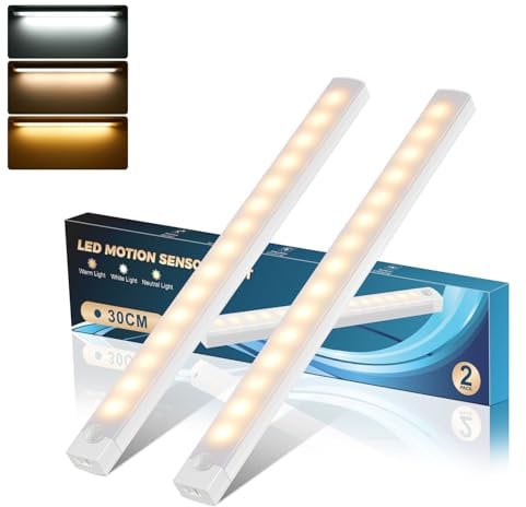 Ledronix Unterbauleuchte Küche LED, Dimmbar Schrankbeleuchtung mit Bewegungsmelder, Nachtlicht mit Akku für Kleiderschrank, Küche, Treppe