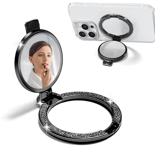 dabinzhijia Handy Ring Halterung mit Mini-Spiegel, Glitzer Fingerhalter, Handy Ringhalter, Universal Smartphone Handy Fingerhalterung, Handy Zubehör für iPhone Samsung Huawei