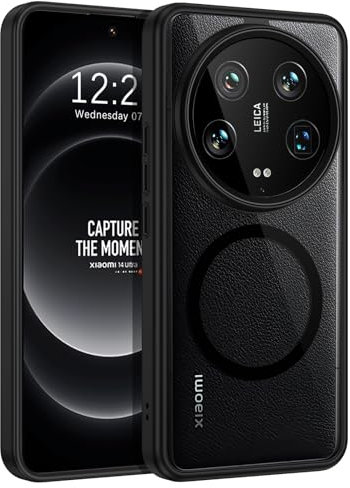 DOMAVER Xiaomi 14 Ultra 5G Hülle, Handyhülle Xiaomi 14 Ultra Case kompatible mit MagSafe, HD-Acryl Rückseite Ultra Dünne Rundumschutz Magnetisch Schutzhülle für Damen Männer, Schwarz