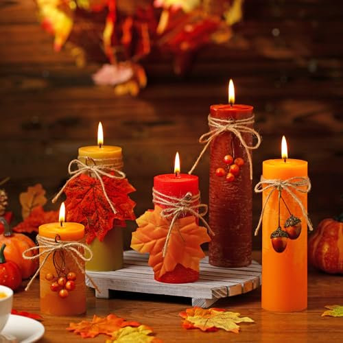 Conelist 5 Stück Thanksgiving-Stumpenkerzen, 5 Größen, Soja-Kerzen, Dekoration, orangefarbene Stumpenkerzen, handgefertigt, Wachskerze, Geschenk für Schlafzimmer, Badezimmer, Innen- und Außenbereich,