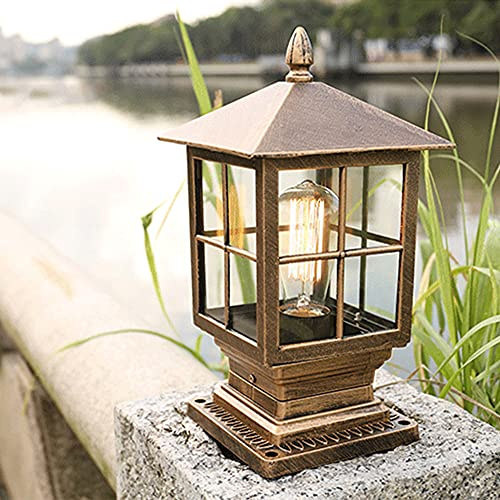 Mengjay jardin lumière de pilier, luminaire d'extérieur Lampe rustique E27 Chemins d'éclairage extérieur sur pied Pilier Eclairage de jardin lampes patio porche pelouse (Or, Style.A)