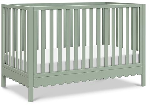 Davinci Sammy Scallop 4-in-1 Baby Crib - Convertible to Toddler Bed, Daybed, Full-Size Bed - GREENGUARD Certified Wooden Crib w/ 4 Adjustable Heights - Conversion Kit Sold Separately, Light Sage