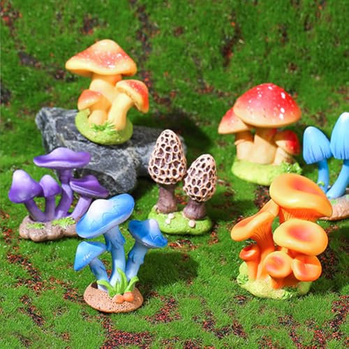 Durdiiy 8 pcs Pilz Deko, Mehrfarbig Gartenpilze Ornamente, Blumentopf Pilz Dekoration Mini-Pilze Pilz Miniatur Herbstdeko Pilze Dekoration Garten Zubehör für DIY Potting Feengarten Blumentöpfe Bonsai