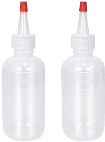 SGERUFZ 2 Pezzi Flaconi Applicatori con Ugello, 120ML Olio con Graduata, Squeezer Bottle in Plastica, Contenitori Liquidi da Spremere per Capelli, Bottiglie Plastica