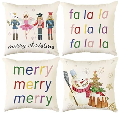 Aitsite Weihnachten Kissenbezug, 4er-Pack Winter-Kissenbezüge, Weihnachts-Kissenbezüge 45 x 45 cm, WinterWeihnachts Dekoration für Wohnzimmer, Sofa, Schlafzimmerdekoration (Nussknacker)