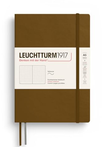LEUCHTTURM1917 372211 Notizbuch Medium A5, Softcover Schreibbuch, 123 nummerierte Seiten, Spice Brown, dotted