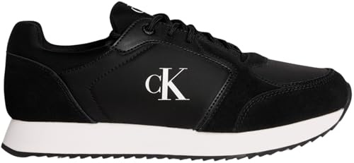 Calvin Klein Herren Runner Sneaker Retro Sock Lace Up mit Logo, Schwarz (Black/Bright White), 40