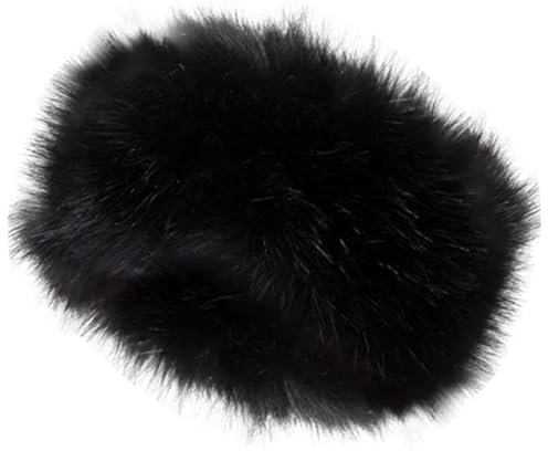 Neroyaner Fell-Stirnband Pelzmütze Kunstfell dick warm randlos kein Oberteil Fell-Stirnband mit elastischem modischem Ohrenwärmer waschbare Winter-Pelzmützen für Damen Schwarz