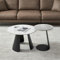 CHICFURN Couchtisch Wohnzimmertisch 2er Set für Wohnzimmer, Schlafzimmer Balkon, Beistelltisch Satztisch rund mit Schwarz Metallbeinen und Tischplatte aus Schiefer, Grau&Weiß