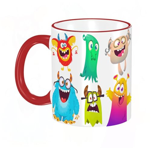 KDWJS Coffee Mug Funny Mug,Coloured Mug Cup Gift Birthday Work Office Christmas Printed Coffee Cup 11Oz Cups 330ml,White,Cute Cartoon Monsters. Goblin Ghost Troll Monster yeti and Alien Halloween