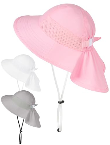 Becellen Sombrero de Sol Bebé, Protección UPF 50+ Gorra de Playa de ala Ancha con Protector de Cuello Gorra Proteccion Solar Ajustables para Niños Niñas 3-24 Meses