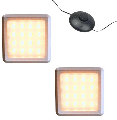 kalb | LED Vitrinenleuchte Quina, 3000K, 12V, mit Fußschalter, 1-10er Set, silber matt, quadratisch, 53mm, mit Erweiterung dimmbar (2er Set)