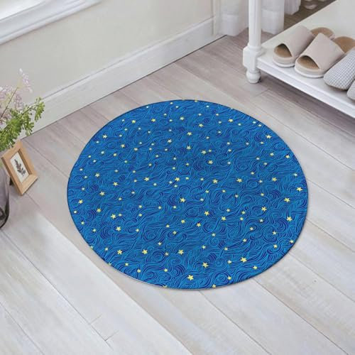 FSDGY Badvorleger Fußmatte Flauschig Teppich Badezimmerteppich Duschmatte für Bade & Wohnzimmer Schlafzimmer,Sternennacht, Sterne und Wolken Muster mit K, Hitzebeständige Tischsets,60x60 cm