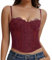 Werkiss Lace Corset Top Crop Top(Wine Red-ncukwomens, M)
