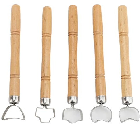 5 Stück Bildhauerei Schaber Ton Extruder Werkzeug Töpferei Tasse Griff Making Tool Holzgriff Edelstahl Cutter für Tee Tasse Becher Utensil Vase