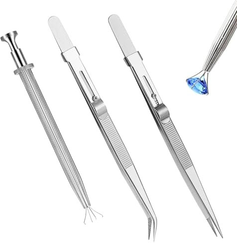 3-teiliges Piercingkugel-Greifwerkzeug-Set, Edelstahl, Diamant-Pinzette, Juwelierhalter, Pick-Up-Werkzeug, Präzisions-Piercing-Werkzeuge für Schmuckherstellung und kleine Objekte, IC-Chip