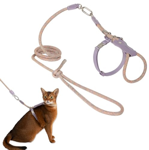 Duuclume Katzengeschirr und Leine, verstellbar, ausbruchsicher, für Spaziergänge, atmungsaktiv, leicht und weich, für kleine bis große Katzen, Violett