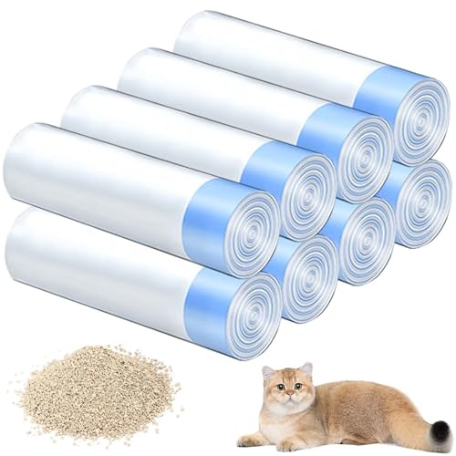 8 Rollen Katzenklo Beutel, Langlebige Reißfest Müllbeutel Mülltüten mit Zugbändern für Selbstreinigende Katzentoilette, Haustier Katze Hunde Hundekot Katzenstreu(160 Stück)