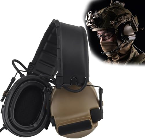 TACWJDM Cuffie per Comunicazioni Tattiche, Cuffie Antirumore Elettroniche per Caccia E Tiro con Microfono, Amplificazione del Suono, Protezione Acustica per Tiro Attivo(Tan)