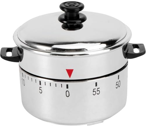 60 - Minute Mechanical Rotating Kitchen Timer, Metal Silver Pot - Shaped Cooking Reminder with Clear Dial,Friendly Countdown Clock for Cooking, Baking, Compact Kitchen Gadget for Precise Timing