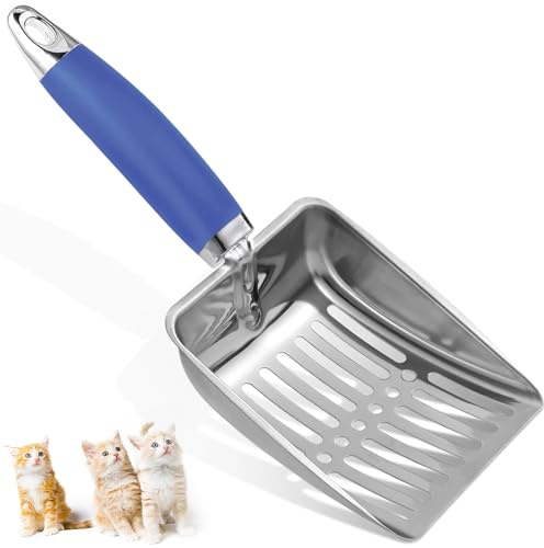 Edelstahl-Katzenstreu-Schaufel – Metallene Katzenstreu-Schaufel – Robuste Gitter-Schaufel – Einfache Reinigung – Geeignet für Katzenstreuwanne – Dunkelblau