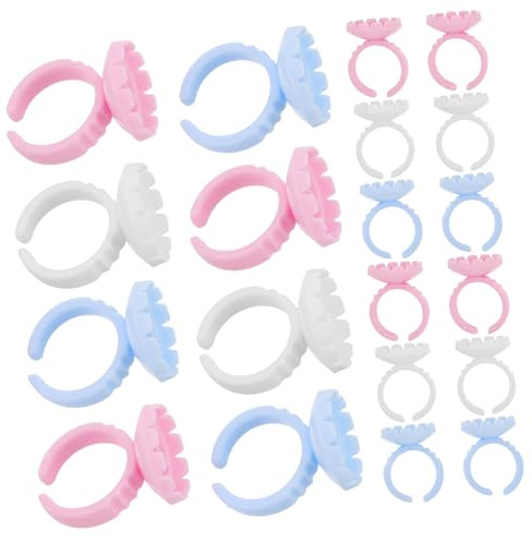 300 Wimpernkleberringe Stück aus Kunststoff für Wimpernverlängerungen | Blau, Weiß, Rosa Je 100 Stück, Stabil und Tragbar, für Studios und Salons