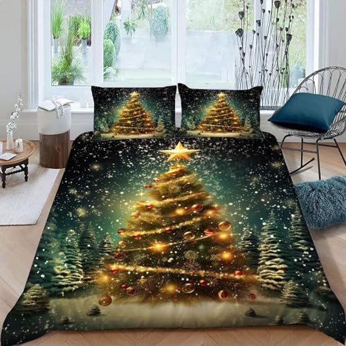AASIRA Weihnachten Bettwäsche 135x200 Kinder Weihnachtsbaum Weiche Mikrofaser Bettbezug mit Reißverschluss Jungen Mädchen Bettwäsche-Set 3D Bettbezüge mit Kissenbezug 80x80 FG26