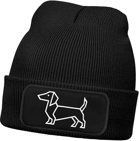 MoonWorks® Herren Beanie mit Patch Strickmütze Aufdruck Hund Lustig Geschenk Dackelbesitzer Mütze Männer