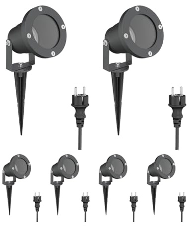 ledscom.de 6x Gartenstrahler DUK anthrazit mit Erdspieß für außen, IP65, 1x GU10 max.15W