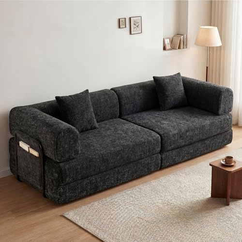 Levede Convertible Folding Sofa Bed, 78.4inch 2 Seater Sofa Bed with Storage, Double Futon Couch, No Assembly Boneless Sofa Bed for Living Room & Bedroom, Black