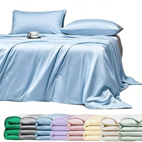 bihtfu Anfaru Eisdecke,Anfaru Bettdecke Kaltseide,SelbstküHlende Decke,Eisdecke Sommer Simple,Doppelseitige KüHlende Eisseide, Leicht, Atmungsaktiv, Schnelltrocknend (Blau,180 × 200 cm)