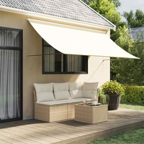 Ordellia Auvent rétractable crème 300 x 150 cm en Tissu Polyester PA et Cadre Acier Anthracite, Store auvent banne extérieur Mural, Protection Soleil et Brise Vue