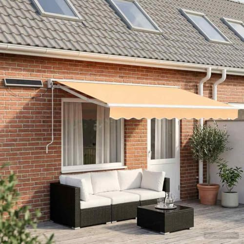 Tenda da sole elettrica con braccio articolato, sabbia, 4 m | alluminio e poliestere, design a mezza cassetta, telecomando, rettangolare