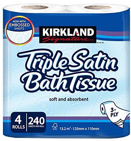 Kirkland Signature Soft and Absorbent Triple Satin Premium Bath Toilet Tissue Paper, 4 Rolls 10 Packs White Kirkland-Toilet Roll-10pk