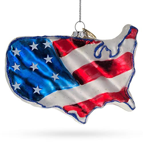 BestPysanky Patriotic United States Flag - Blown Glass Christmas Ornament