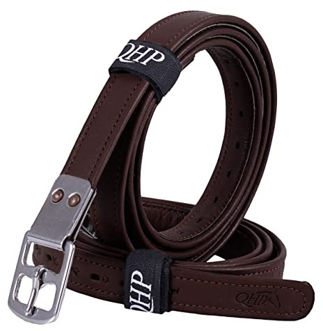 QHP Steigbügelriemen Extra Stark aus Leder mit Edelstahl-Schnallen (150 cm, Dunkelbraun)