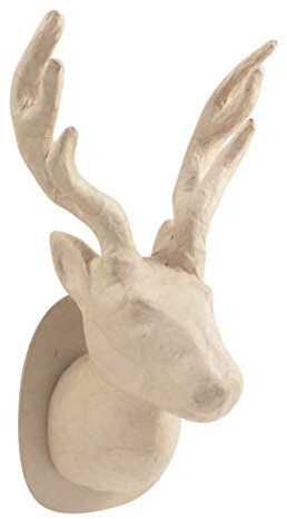 Décopatch NO038C Trophäe Hirsch (aus Pappmaché, 12,5 x 13 x 28 cm, zu Personalisieren) 1 Stück natur